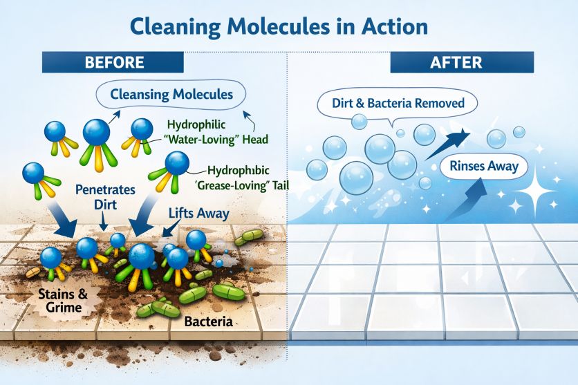 cleaning molecules in action